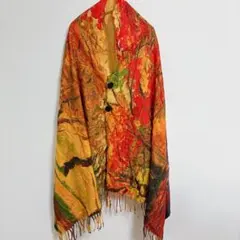 大判ストール ポンチョ 鮮やか レッド オレンジ イエロー 2Way ショール