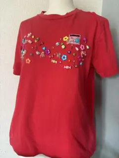 ビーズ装飾 半袖Tシャツ リメイク 赤 半袖のサムネイル