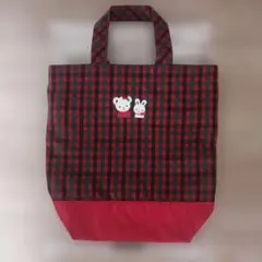 未使用　ファミリア トートバッグ　シューズケース　赤チェック