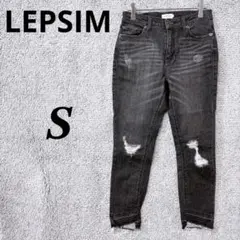 4992 レプシィム ダメージデニムパンツ S 黒 スキニー ストレッチ 美脚