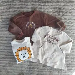 3着セット レインボー刺繍 ブラウン トレーナー 100cm~