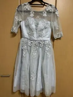 ライトブルー レース装飾 パーティードレス