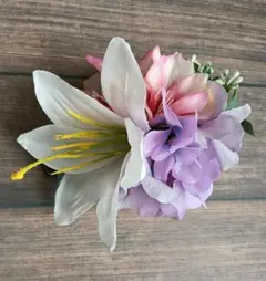 フラ髪飾り　ホワイトリリー&ハイドレンジア