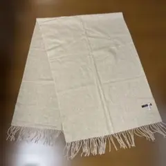 ベージュ ストール フリンジ付き　カシミヤ100%