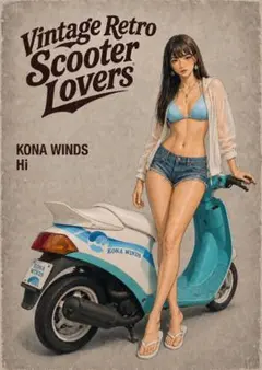 Vintage Retro Scooter Lovers アートポスターのサムネイル