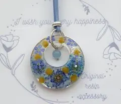 フープ型　ミモザと忘れな草　ドライフラワー　ネックレス　天然石