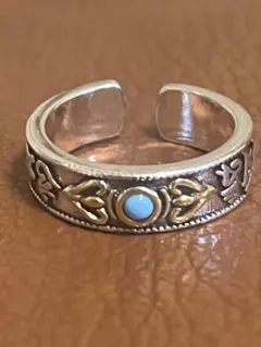 シルバー925 メキシカンジュエリーターコイズ装飾シルバーリング　y2k