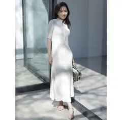 anuans 新品　フロントボタンリブニットワンピース アイボリー