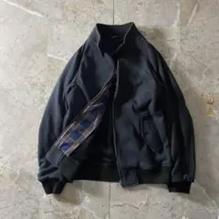 ハリントンジャケット 短丈ブルゾン 裏起毛 グレー アメカジ 裏地チェック柄