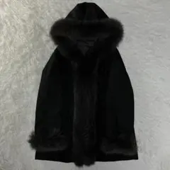 極美品✨フォックス×シルク リバーシブル 黒フード付ロングコート 9AR