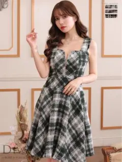 【値下げ】ROBE de FLEURS ツイードチェックドレス（グリーン・L）