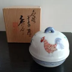 茶道具　色絵干支　酉　香合　鈴形　京焼　清水焼　高野昭阿弥造　共箱　無傷