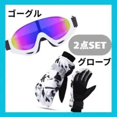 ２点セット ゴーグル メンズグローブ 白 スノボ 雪 防寒 冬 手袋 スキー