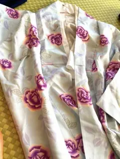 Y*i様 汚れあり。紫のバラ模様 洗える着物 単品 水色