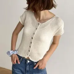 CANAL JEAN El mar 半袖サマーニット カーディガン　ベージュのサムネイル