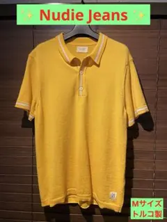 ✨Nudie Jeans ウールニットポロシャツ M イエロー パイル生地？✨のサムネイル