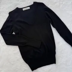 ZARA KNIT コットンブレンド Vネック ハイゲージ ニット ブラック L