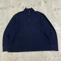 ラルフローレン　ポニー　刺繍　トップス　ハーフジップニット　古着　ネイビー　XL