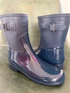 HUNTER ネイビー バックル付きレインブーツ UK5