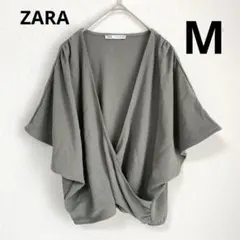 ZARA【M】カシュクールケープブラウス カーキ トップス フレンチスリーブ★