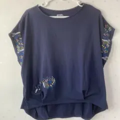 graniph ネイビー 花柄刺繍 Tシャツ