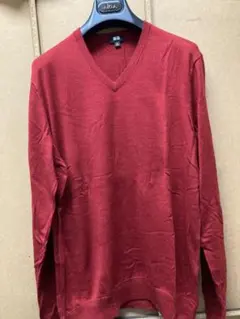 UNIQLO エクストラファインメリノ Vネック セーター XL レッド系