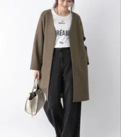 グローバルワーク　ノーカラーコート　ブラウン　S