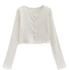 クロップド丈リブカーディガン dk1367 アイボリー F grl