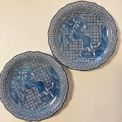 昭和レトロ　有田焼 銘々皿　2枚セット　赤峰窯　輪花皿 和食器