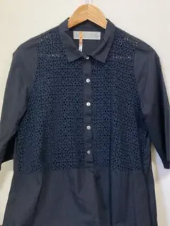 C h a m p s 黒の刺繍入り長袖シャツチュニック 綿75% 42 - メルカリ