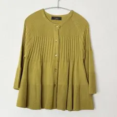 トップス 春服 プリーツカーディガン フレアスリーブ 七分袖