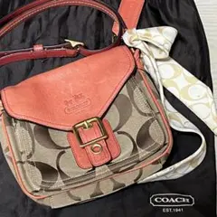 상태좋음 COACH シグネチャー ショルダーバッグ ピンク スカーフ付 保存袋付