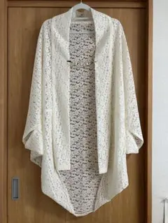 着物　羽織　レース　白　ボレロ　ポンチョ　大判　ショール　長羽織　ストール