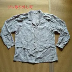 中古美品　サクラピンク&ベージュ プリントシャツブラウス　レースジレ取り外し可