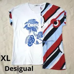 デシグアル　Desigual　カットソー　Tシャツ　アシメ　ロゴ　派手柄　XLのサムネイル