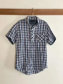 【メンズ】BLUE BLUE チェック柄 プルオーバー 半袖シャツ ブルー