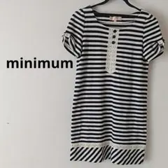 【匿名配送】minimum　ミニマム　ボーダー袖リボンワンピース　ネイビー　紺