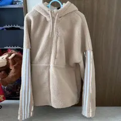 adidas フリースジャケット ベージュ フード付き
