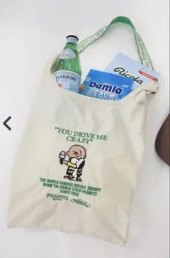 スヌーピー　PEANUTS ストラップ付きエコバッグショッパーバッグ　アイボリー