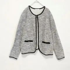 ノーカラージャケット　ツイード風　柔らか　Ⅿ　きれいめ　 洗える　上品