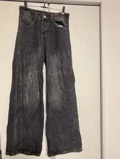 yolo デニム ワイド ワイドシルエット バギー 鬼ヒゲ ウォッシュド加工 