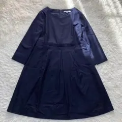 アンタイトル ウールワンピース 46 大きいサイズ タック入り ネイビー