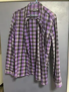 HANGTEN 紫と黒のチェックネルシャツ Lサイズのサムネイル
