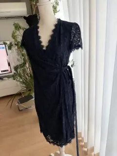 Diane von Furstenberg ネイビー レース ラップドレス