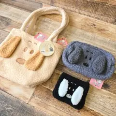 スヌーピー もこもこランチバッグ ベージュ ポーチ ミニポーチ 3点セット