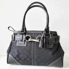 N414◯ COACH コーチ シグネチャー ハンドバッグ ブラック - メルカリ