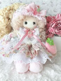 カントリードール♡ハンドメイド♡お人形♡ピンクお花柄♡