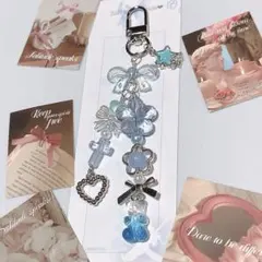 水色 ビーズキーホルダー/ストラップ y2k 韓国 コレクトブック 青 星 平成