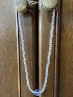 透明ビーズネックレス　シルバー色金具　シンプル　ハンドメイド