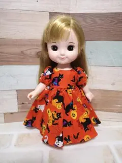 メルちゃん♡ソランちゃん♡パフスリーブワンピース♡オレンジの黒猫